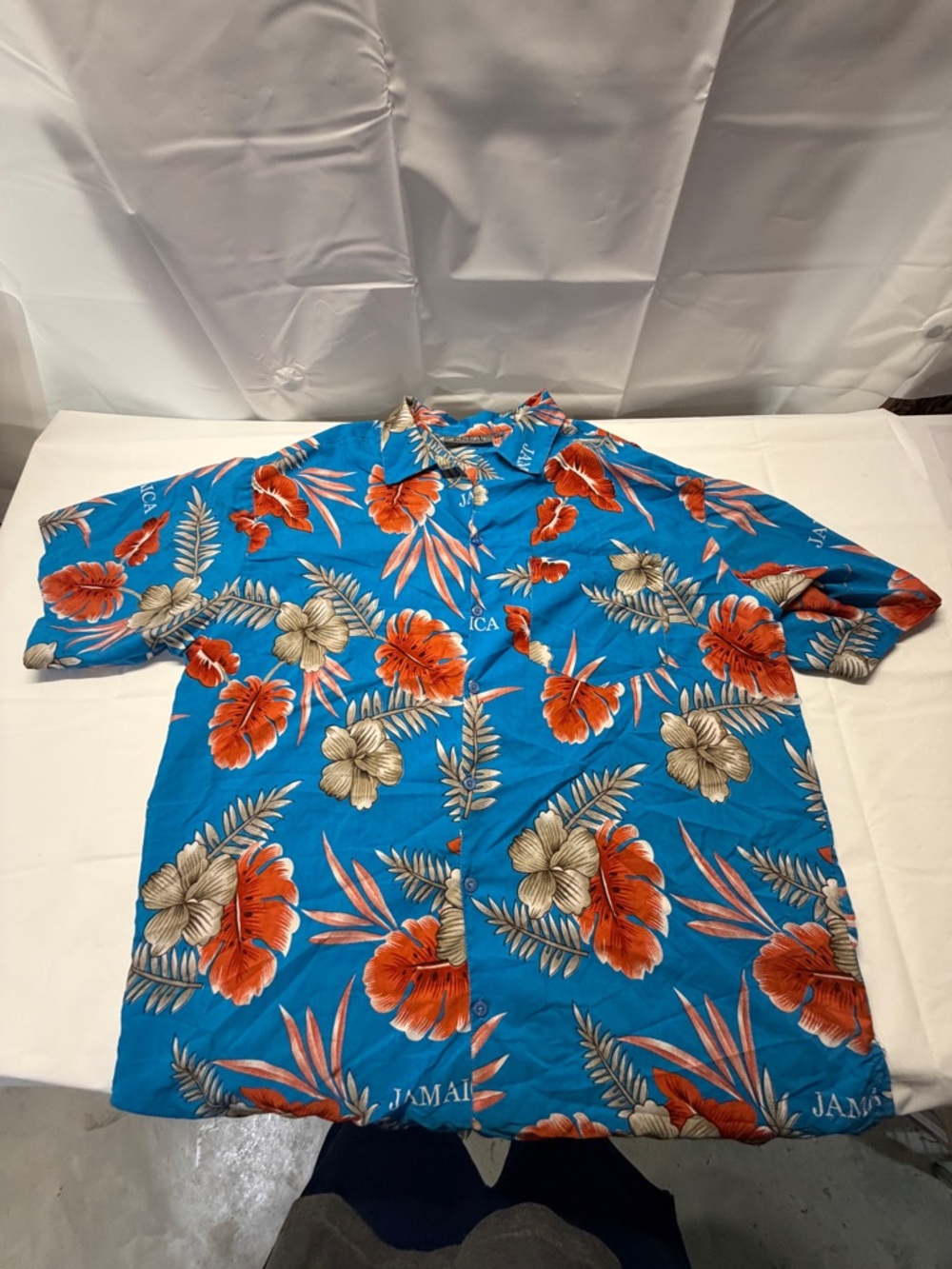 Men's Blue Floral Short-Sleeve Button-Down Shirt